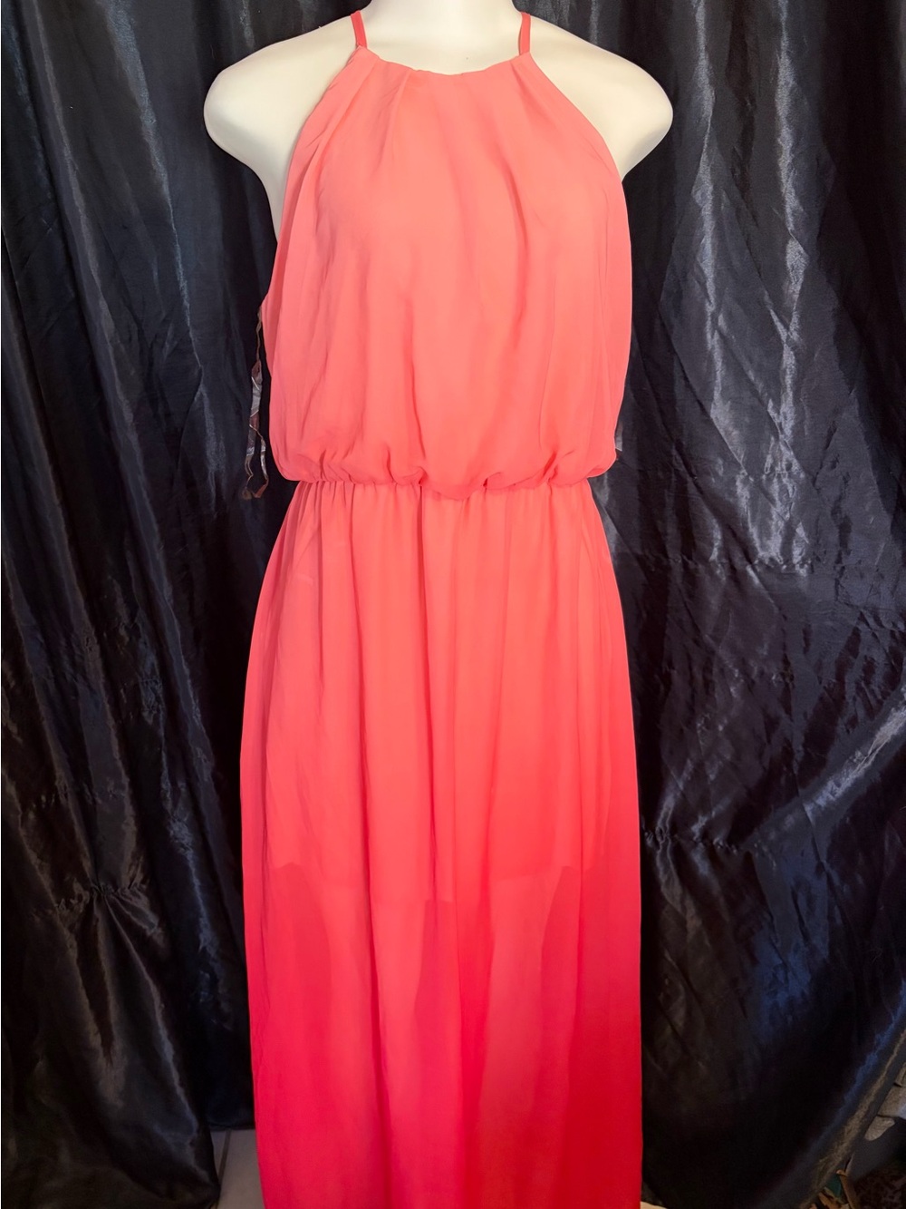 Crystal Doll Coral Halter Maxi Dress